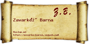 Zavarkó Barna névjegykártya